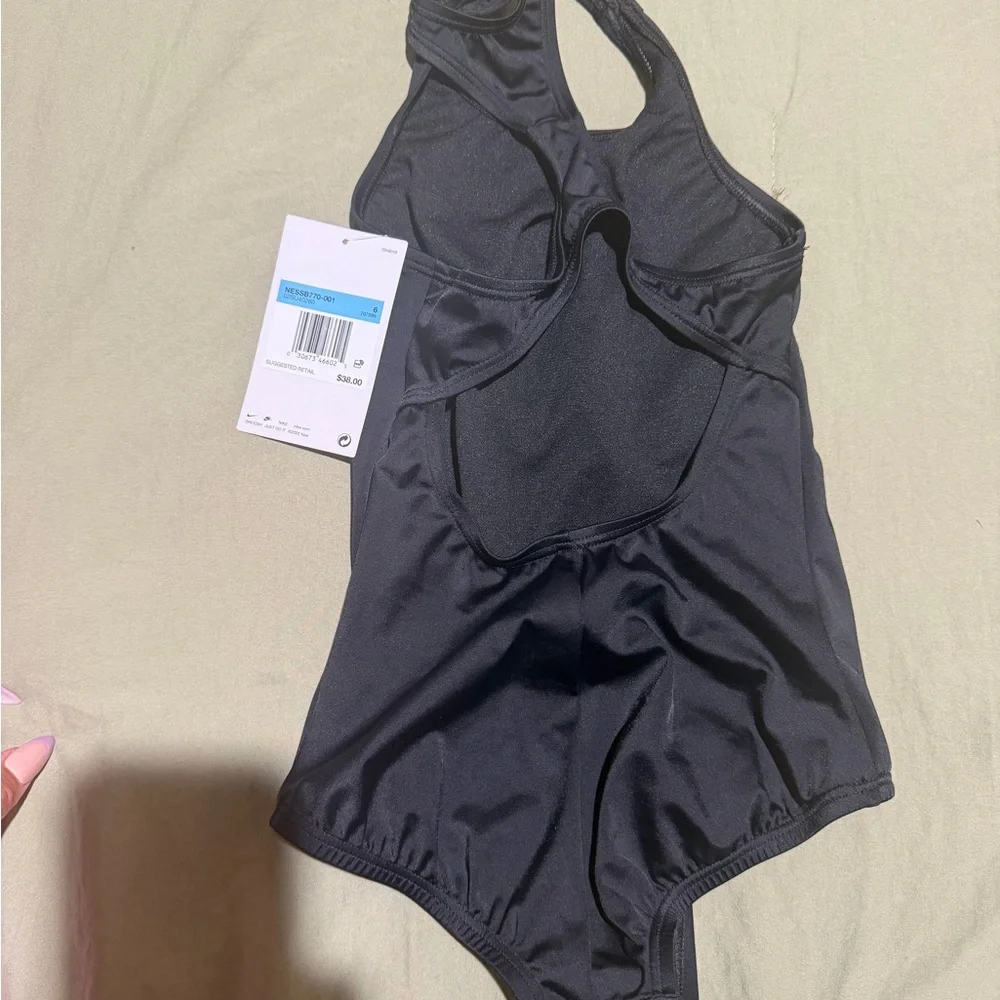 Nike Kids Black One-Piece Swimsuit with White Swoosh Logo